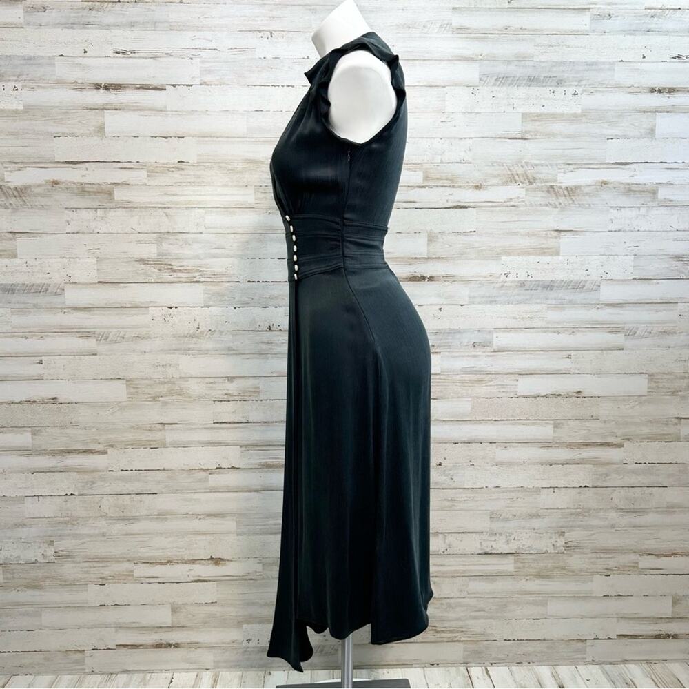 BA&SH Coralie Faux Wrap Dress Size 4 Int'l XS Black Asymmetrical Sleeveless - Picture 8 of 16
